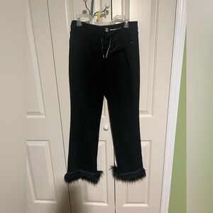 New York & Company Black Fur Trim Cropped Jeans